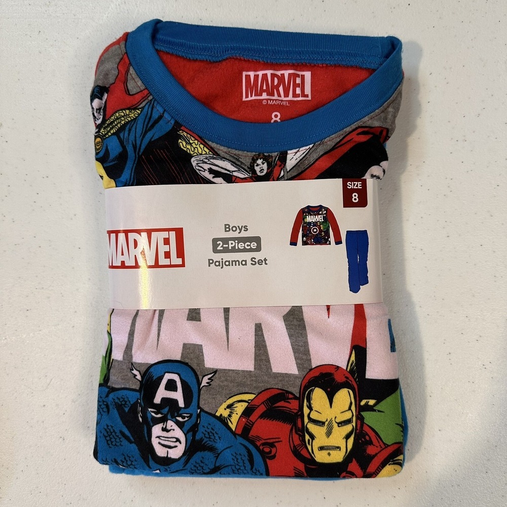 Marvel Boys 2 PC Flannel Pajama Set Light Blue Size 8 Comfy Cozy Warm Super Hero